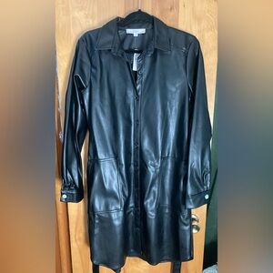 LOFT Black Faux Leather Shirt Minidress